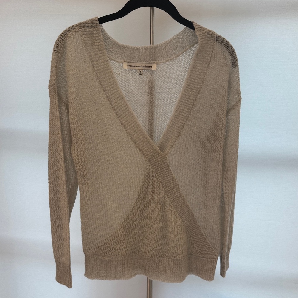 cupcakes & cashmere V-Neck Tan Sweater